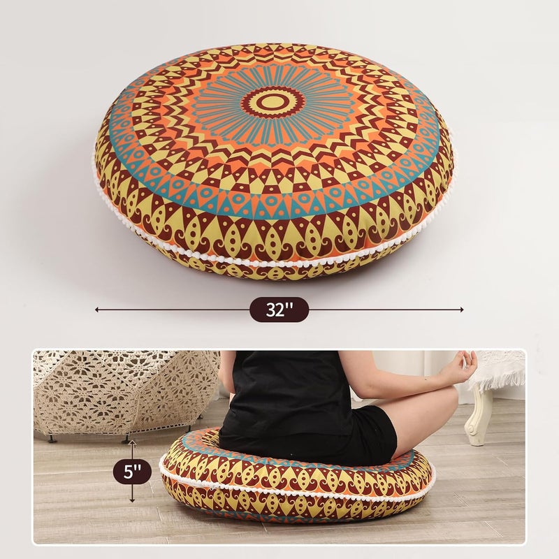 LOVMOC 32 inches Meditation Floor Cushion for Adults, 2 Pack Round Large Thick Floor Pillow, Memory Foam Filling, Yellow - Image 3